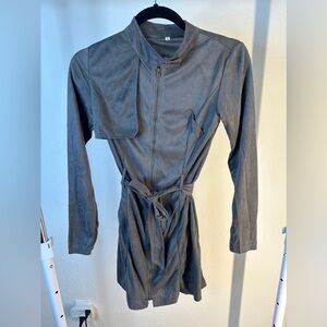 Gray Long-Sleeve Belted Dress